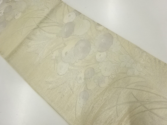 JAPANESE KIMONO / ANTIQUE FUKURO OBI FOR SUMMER / SILK / WOVEN KIKU & AWN